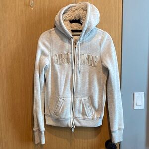 Abercrombie & Fitch Cream Zip-Up Hoodie Sweater